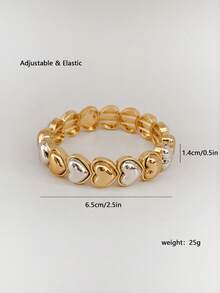 1 pieza Pulsera elástica minimalista y elegante con combinación de corazón de oro, plata y perla, adecuada para hombres y mujeres para uso diario y reuniones