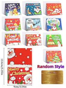 12/24/36张圣诞贺卡儿童迷你圣诞祝福贺卡信封新年明信片礼品卡圣诞派对 - 彩色 - 查看 5