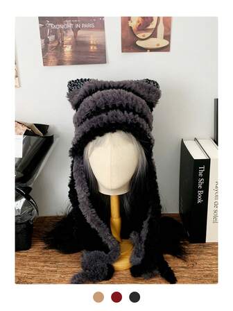 1pc כובע דייג סרוג בעבודת יד עם פסים צבעוניים וציציות קלועות, יוניסקס, רב-תכליתי, מתאים לסתיו/חורף, ציוד חורף חם ונעים