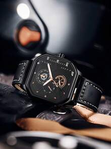 Men's Watch Black Simple Four-Piece Set, Including Watch, Bracelet, Necklace And Ring, Suitable For Casual And Formal Occasions, Simple And Elegant Necklace Jewelry Set, The Best Gift For Friends