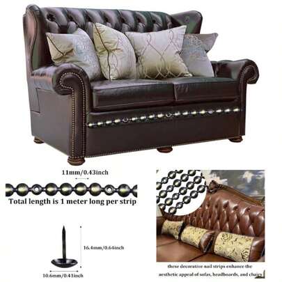 10Pcs 1 Meter Upholstery Tacks Strips, Decorative Nail Strips Trim Sofa, Headboard, Chair Furniture With Single Tacks D11mm Gold