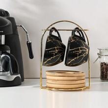 Ceramic Espresso Cups With Saucers And Metal Stand Small 4 Oz Porcelain Demitasse Cups Set Of 6 Cute Cappuccino Coffee Cups For Double Espresso Tea Marbling White Black