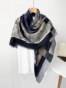 1pc 135cm Autumn/Winter Paisley Print Linen Feel Scarf, Warm And Windproof Headscarf Shawl