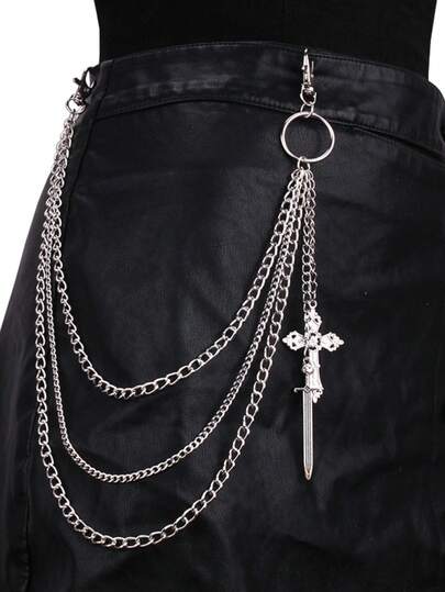 1pc Men And Women's Metal Double-Layer Waist Chain, Personalized Versatile Pant Chain, Jeans Punk Style Waist Accessory, Suitable For Daily Matching Fall, Autumn, Halloween