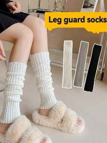 3 pares de calentadores de piernas decorativos y cómodos de unicolor con rayas verticales para mujer, adecuados para primavera, otoño e invierno, hay múltiples especificaciones para elegir