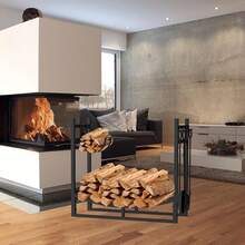 AMOS Large Wide Firewood Stand Log Rack Holder With 4 Piece Fireplace Tools Set Black With Removable Kindling Holder.For Indoor And Outdoor Use - Default - View 7