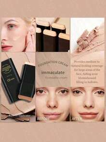 1Pc OCHEAL Dual-Ended Foundation Concealer Stick |     Sponge Brush + Solid Foundation 2-In-1 |     Long-Lasting, Non-Transfer |     Creamy Texture |     Moisturizing & Lightweight |     Conceals Blemishes, Brightens Skin, Contours |     Creates Skin |     Must-Have Makeup