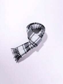 1pc Unisex Black, White & Gray Square Plaid Scarf, Faux Cashmere, Suitable For Outings, Group Purchases, Travel, And Gifts, Spring/Autumn