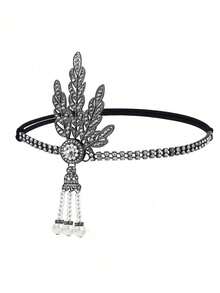 1 pieza Diadema con forma de pluma con cristales de inspiración vintage de los años 20 estilo Gatsby - Accesorio para el cabello de mujer de aleación para ocasiones elegantes y como idea de regalo único. Bufanda de invierno, cálida diadema para mujer, pañuelos para la cabeza