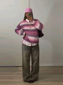 女士可爱休闲太空印花彩色街头风Y2K风格宽松圆领长袖针织衫，日常穿着，适合秋冬季节、返校季、圣诞节、情人节、新年等场合的礼物 - 粉色 - 查看 5