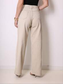 Women's Wide Leg Jeans, High Waist, Butt Lifting, 2025 - 杏色 - 查看 3