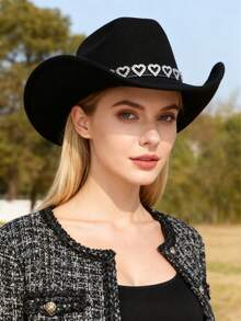 1 件优雅简约牛仔帽，配有水钻镂空心形腰带，非常适合毕业典礼、度假和派对万圣节 - 彩色 - 查看 3
