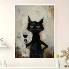 1 件“优雅猫科动物”独特黑猫帆布艺术印刷品 - 无框、防水墙壁装饰，适用于客厅、卧室、办公室 - 极简主义动物海报，非常适合家庭和宿舍、墙壁艺术 - 彩色 - 查看 2