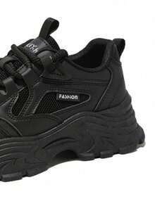 Flipark 女士隐形坡跟休闲运动鞋，2025-2024春秋季新款百搭厚底硫化小白鞋，适合娇小身材 - 黑色 - 查看 4