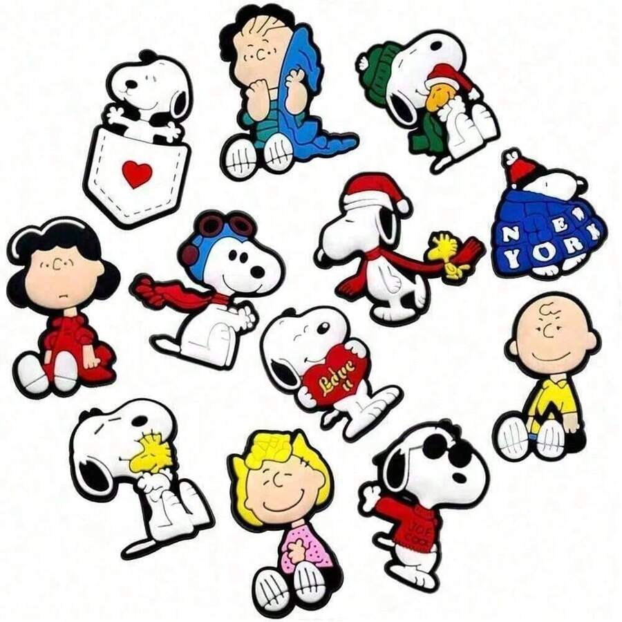 SNOOPY 12 chiếc khuy trang trí hình hoa hoạt hình có thể tháo rời, phụ kiện lỗ giày, kiểu ngẫu nhiên, quà Giáng sinh - Nhiều màu - Xem 1