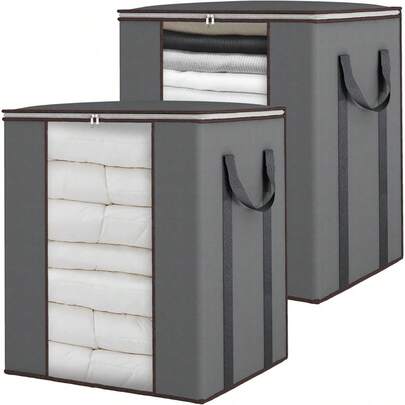 Bộ 2 túi đựng đồ dung tích cực lớn 120L, có tay cầm gia cố, chất liệu vải thoáng khí, thích hợp đựng chăn, ga trải giường, gối, khăn trải giường, màu xám.