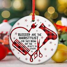 1pc, Are The Hairstylist, Hair Stylist Ornaments, Ceramic Hairdresser Hair Stylist Xmas Ornament, Hairstylist Comb Hair Dryer Scissor Ornament Gift, Best Hair Stylist Ornament, Tree Hanging Ornament Decoration,Home Decor ,Room Decor,Wall Decor Gifts Birthday Graduation - Multicolor - View 1