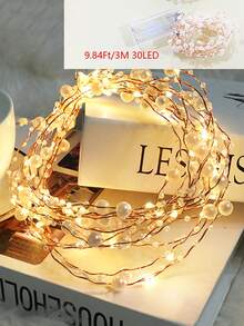 1pc Faux Pearl Wrapped Copper Wire LED Decorative Light String, Battery Powered, Indoor Desktop Decorative Light, Dance Party, Holiday Party, Anniversary, Proposal Wedding Decorative Light, Room Wall Decoration, Gift Decoration - Yellow - View 10
