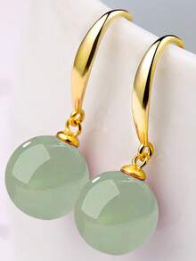 1pc Vintage Palace Style Jade Earrings For Women, Imitation Hetian Jade, Emerald, Agate Gemstone Jewelry