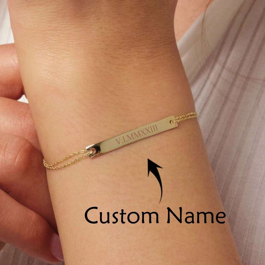 Gold Bar Bracelet, Custom Bar Bracelet, Personalized Name Bracelet, Engraved Bracelet For Women, Friendship Bracelet, Mothers Day Gift