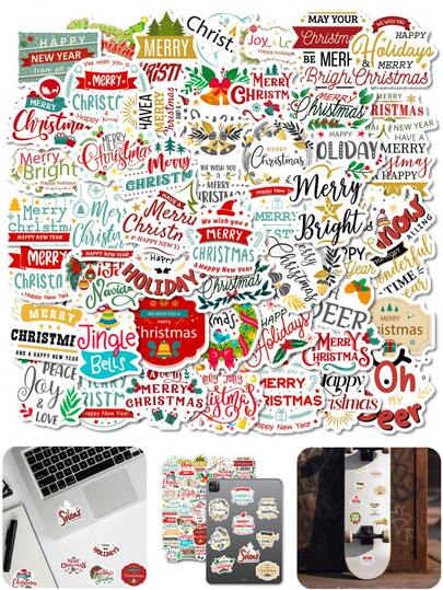 50 PIEZAS Pegatinas con frases de alegría en inglés para Navidad, pegatinas decorativas para fiestas de Navidad y carnaval, adecuadas para tarjetas de Navidad, bolsas de regalo y bolsas de papel