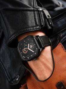 1 Men's Watch Casual Sports Leather Strap Square Digital Dial Quartz Watch, Classic Design, Suitable For Daily Wear And Outdoor Sports, Original Movement Is Stable And Durable, Quartz Watch Is The Most Ideal Gift For Him