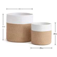 سلة حبال الخيش لنباتات 1 قطعة، سلة تخزين محاكة حديثة لأصيص زهور 10 بوصة للأرضيات والنباتات الداخلية، سلة تنظيم تخزين الحبال، ديكور منزلي ريفي، خطوط بيضاء وبيج