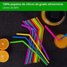 Set de 15 Popotes Reutilizables de Silicona Sin BPA y 2 Cepillos, Popotes Flexibles para Smoothies, Compatibles con Vasos, 20 y 30 oz, Popotes Ecológicos, Fáciles de Limpiar - 1 - Ver 10