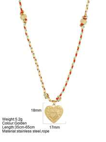 1pc Y2K Style Thanksgiving Colorful Handmade Rope Necklace With Stainless Steel Gold Heart Pendant, Suitable For Thanksgiving, Christmas Gifts And Wear - Multicolor - View 16