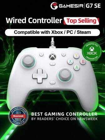  Gamesir G7 Se Gamepads PC Compatible With Xbox Controller Licensed By Microsoft With Hall Effect Sticks, Joysticks Compatible With Xbox Series X/S, Compatible With Xbox One X/S, Steam Windows 10 11, Analog Triggers,Vibration Function Software Customizable Back Buttons Rumble Motors,3.5mm Audio Jack,Abs Material, White