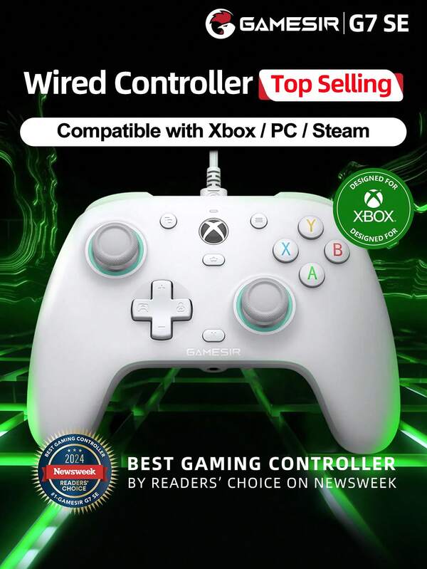 GAMESIR Gamesir G7 Se Gamepads PC Compatible With Xbox Controller Licensed By Microsoft With Hall Effect Sticks, Joysticks Compatible With Xbox Series X/S, Compatible With Xbox One X/S, Steam Windows 10 11, Analog Triggers,Vibration Function Software Customizable Back Buttons Rumble Motors,3.5mm Audio Jack,Abs Material, White