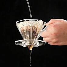 1 pieza Taza de filtro de café hecha a mano, octagonal de diamante, mango anti-escaldadura, material PCTG reforzado, alta transparencia, embudo de taza de filtro de café, ranura de desviación cónica triangular, olla de compartir ajustada, durable, resistente a caídas y fácil de limpiar, utensilios de café profesionales simples y de alta calidad