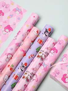 Sanrio 1 pieza Caja de regalo de Navidad de Sanrio, papel de embalaje con diseño de Meileti Kulomi Yugui Gou Katie Cat, papel de embalaje de regalo exquisito, papel couché grueso para embalaje de regalo universal, papel de embalaje de regalo con dibujos animados de animales lindos, embalaje de regalo de alta calidad