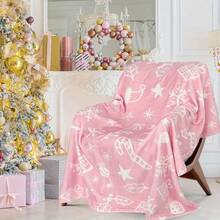 1pc Christmas Flannel Blanket, Cozy Soft Plush Throw With Gingerbread Man, Candy Cane, Snowflake & Christmas Tree Patterns, Festive Holiday Decor Blanket For Couch Bed, Warm Xmas Gift Blanket