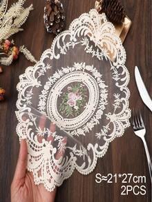 1/2/4Pcs Vintage French Elegant Lace Placemat, Hand Embroidered Table Mat & Chinese Style Tablecloth, Dining Table Room Decor, For Wedding Party Christmas Holiday Ornament, Autumn Household Essentials & Exquisite Gift - Multicolor - View 20
