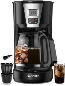 Cafetera programable de goteo de 12 tazas, función de reserva de 24 horas, opciones de café de aroma fuerte, aislamiento de 2 horas, filtro permanente, jarra de vidrio de 1.8, pantalla LCD DPS1-Plus - 1 - Ver 5