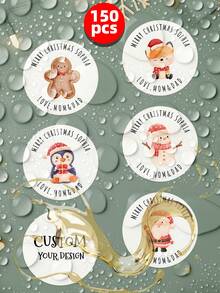 من 1 إلى 150 ملصق شخصي لعيد الميلاد، ملصقات هدايا عيد الميلاد المخصصة، ملصقات هدايا دائرية مخصصة بالنص - مناسبة لتغليف هدايا العطلات، ديكورات العطلات، ملصقات مغلف العطلات، ملصقات تغليف الحلوى والأطعمة، ملصقات أزياء لاصقة