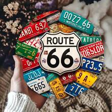 1pc Route 66 Themed Metal Tin Sign, Vintage License Plate Design, 8x8 Inch Round Wall Art Decor Bar, Cafe, Club - Iron Construction - Nhiều màu - Xem 2