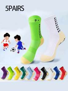 1/5 Pairs Kids/Teens Sports Socks, Colorblock Football/Basketball/Cycling Crew Socks, Non-Slip Athletic Socks