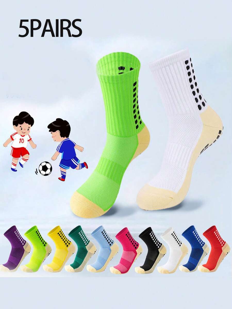 1/5 Pairs Kids/Teens Sports Socks, Colorblock Football/Basketball/Cycling Crew Socks, Non-Slip Athletic Socks