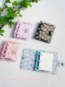 1 件迷你便携式 3 环活页夹，雏菊封面带 PVC 透明外壳，2 种内部纸张选项（空白或网格），约 80 张，适用于办公室、学习、旅行、会议记录、日记本，可作为节日或圣诞节礼物迷你笔记本 - 彩色 - 查看 3