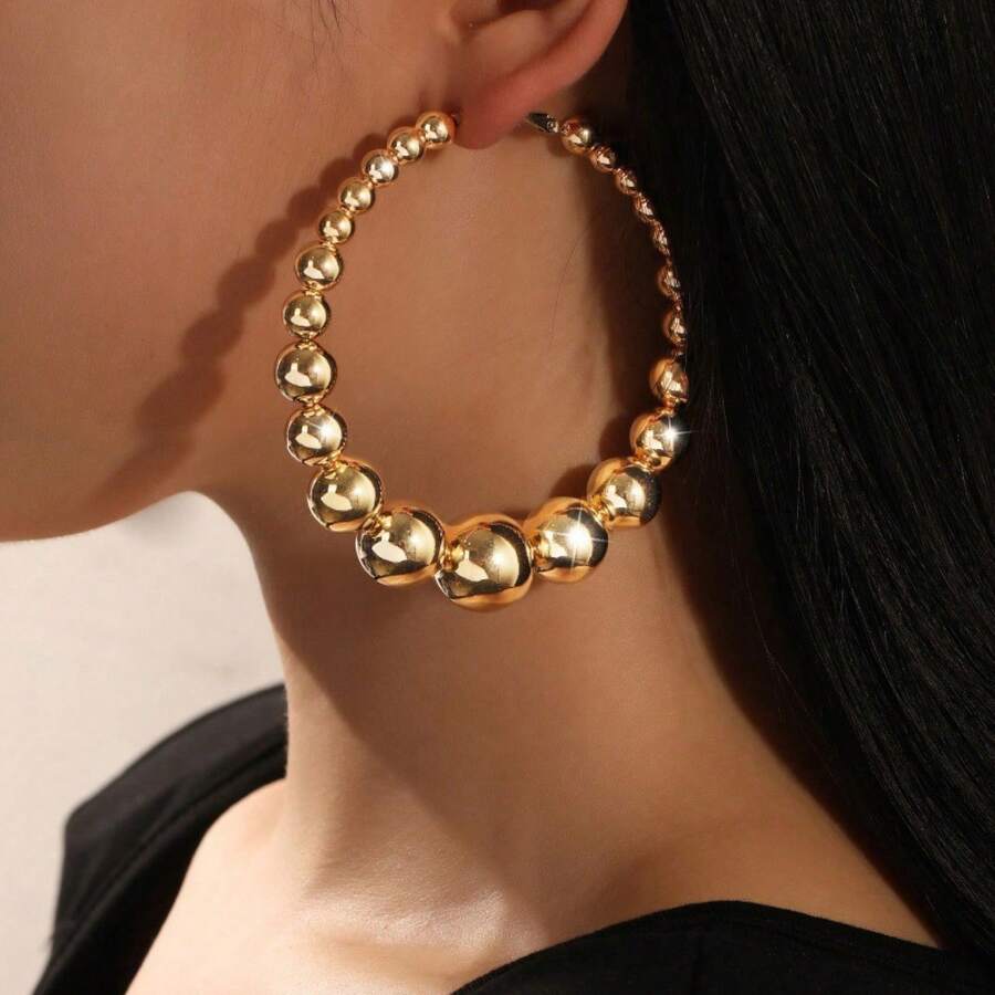 1 Pair Of Fashion Retro Hoop Earrings With Pearls, Elegant And Luxurious Earrings, Suitable For Banquets, Parties, And Important Occasions - 1 Pair - 查看 1