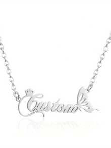 1pc Customized Crown & Butterfly Name Necklace - Elegant Stainless Steel Jewelry With Personalized Pendant, Suitable For Birthday, Holidays And Casual Wear