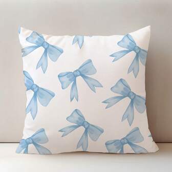 MEMNUN 1pc Blue Bow Print Pattern Cushion Cover [No Pillow Insert], 17.7*17.7in(45*45cm)/19.69*19.69in(50*50cm)/15.75*15.75in(40*40cm), [Single-Sided Printing] Polyester Pillow Sham, Room Decor, Home Decor, Bedroom Decor, Room Decoration Stuff For Sofa, Bed, Living Room, Bedroom, Car, Office, Hotel, All Seasons, Perfect Gift For Family And Friends