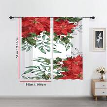 2 perdele transparente de Crăciun cu modele de plante cu ilex și poinsettia, buzunare pentru bară pentru a proteja intimitatea, potrivite pentru diverse scene de decor în camere de zi, dormitoare și bucătării, creând o atmosferă de Crăciun și cadouri perfecte de sărbători.