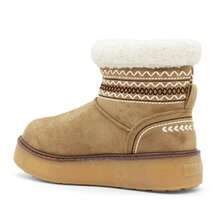 RevReaL Cozy Tan Winter Boots with Faux Fur Lining and Embroidered Design - 卡其色 - 查看 2