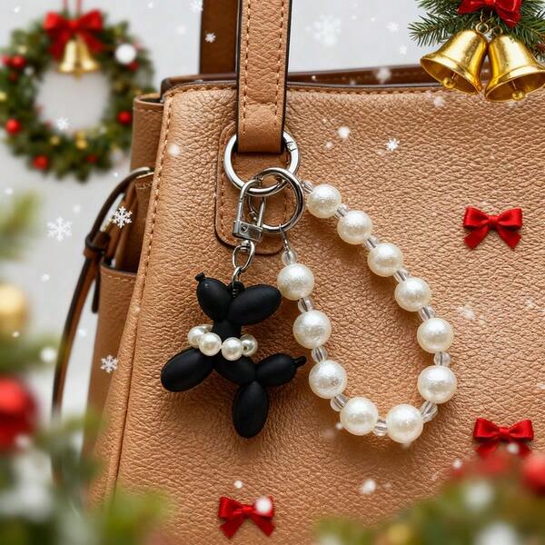 Female Gift Balloon Dog Keychain, Cartoon Animal Design, With Pearl Decoration, Perfect For Backpacks, Wallets, And Headphone Cases - Creative Gifts, Decorative Clips | Bizarre Clothing | Cute Zinc Alloy Pearl Decoration Dog
