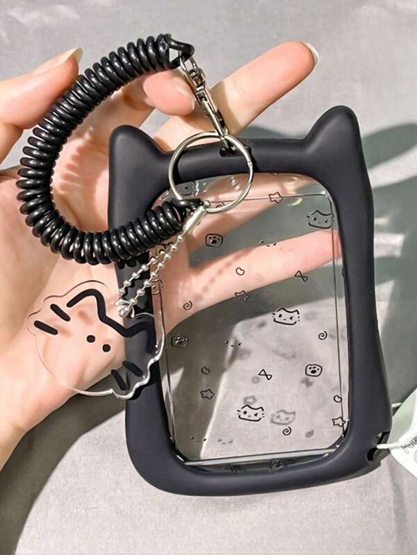 1 pièce Porte-carte d'identité en acrylique transparent anti-chute en silicone avec porte-photo. Porte-clés en acrylique transparent pour carte d'identité, retour à l'école