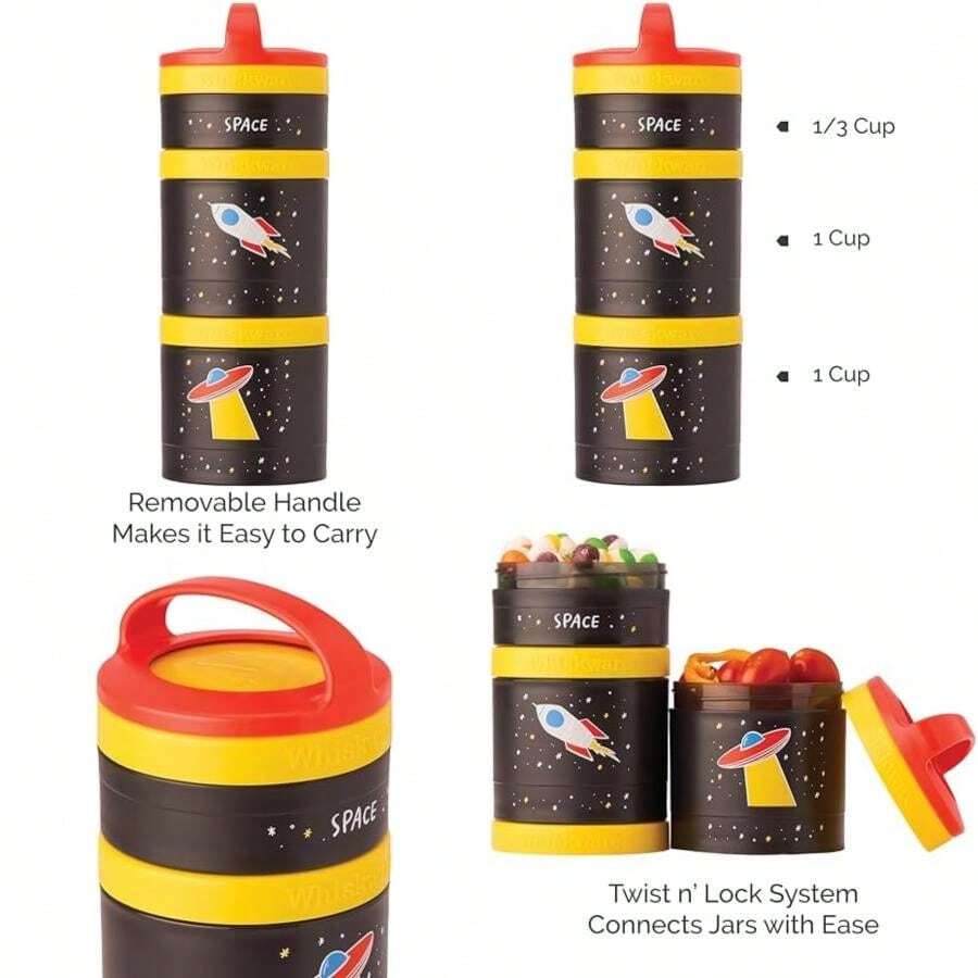 Whiskware Stackable Snack Containers For Kids And Toddlers, 3 Stackable Snack Cups For School And Travel,  (Pack Of 1)(Space) - Type1 - 查看 1