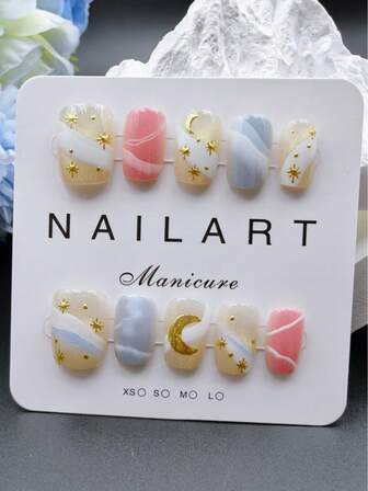 Uñas de arte de belleza hechas a mano, juego de 10 piezas, multicolor, forma trapezoidal corta, estilo de fragancia, uñas con puntas francesas, uñas postizas, uñas de Año Nuevo, uñas de San Valentín, uñas de luz UV, uñas de verano, arte de uñas portátil, diseño elegante y generoso, estilo francés de alta gama, esmalte de gel, efecto flash, efecto de ojo de gato